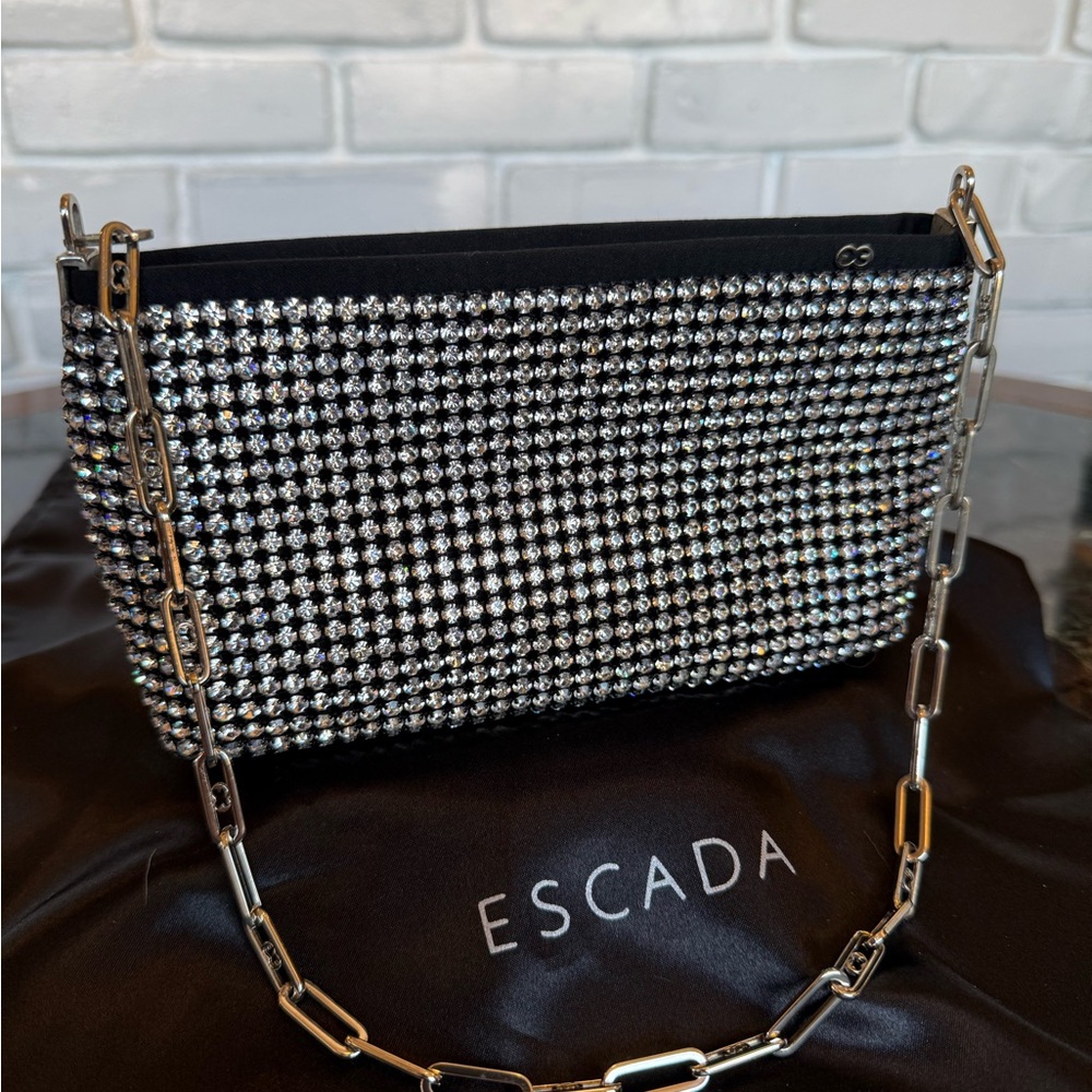 Escada Swarovski Crystal Silver Wristlet with Silver double ee Logo Chain